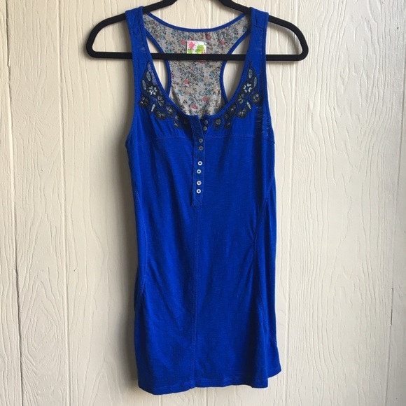 Free People Long Tank Royal Blue With Black Detail - Picture 1 of 8